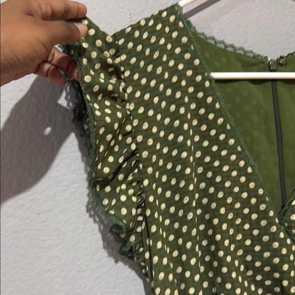 Tularosa Huntington olive Green polka dot Mini Dress with Flutter Sleeves - Picture 5 of 15